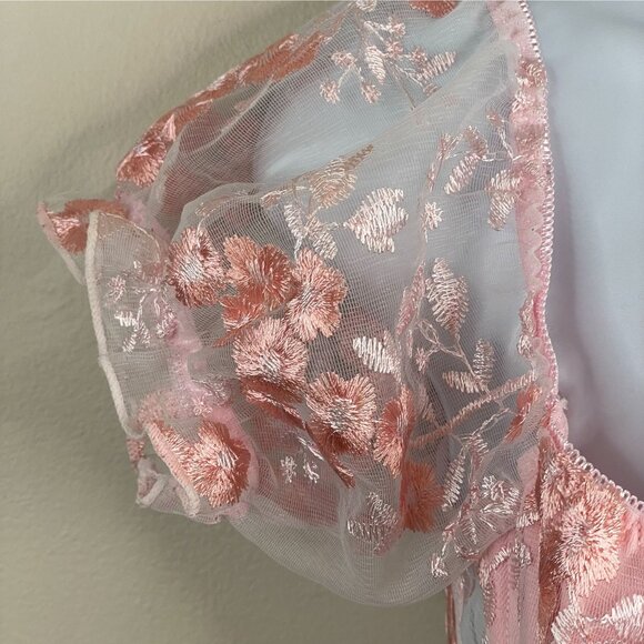 Romwe Womens Coquette Babydoll Corset Top NWOT Small Pink Sheer Going Out Floral - Picture 3 of 9